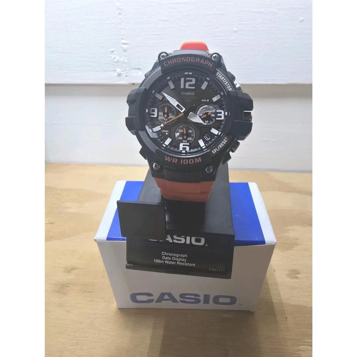 MCW100H-4AV Men`s Chronograph Watch 100 Meter WR Orange Resin Date by Casio