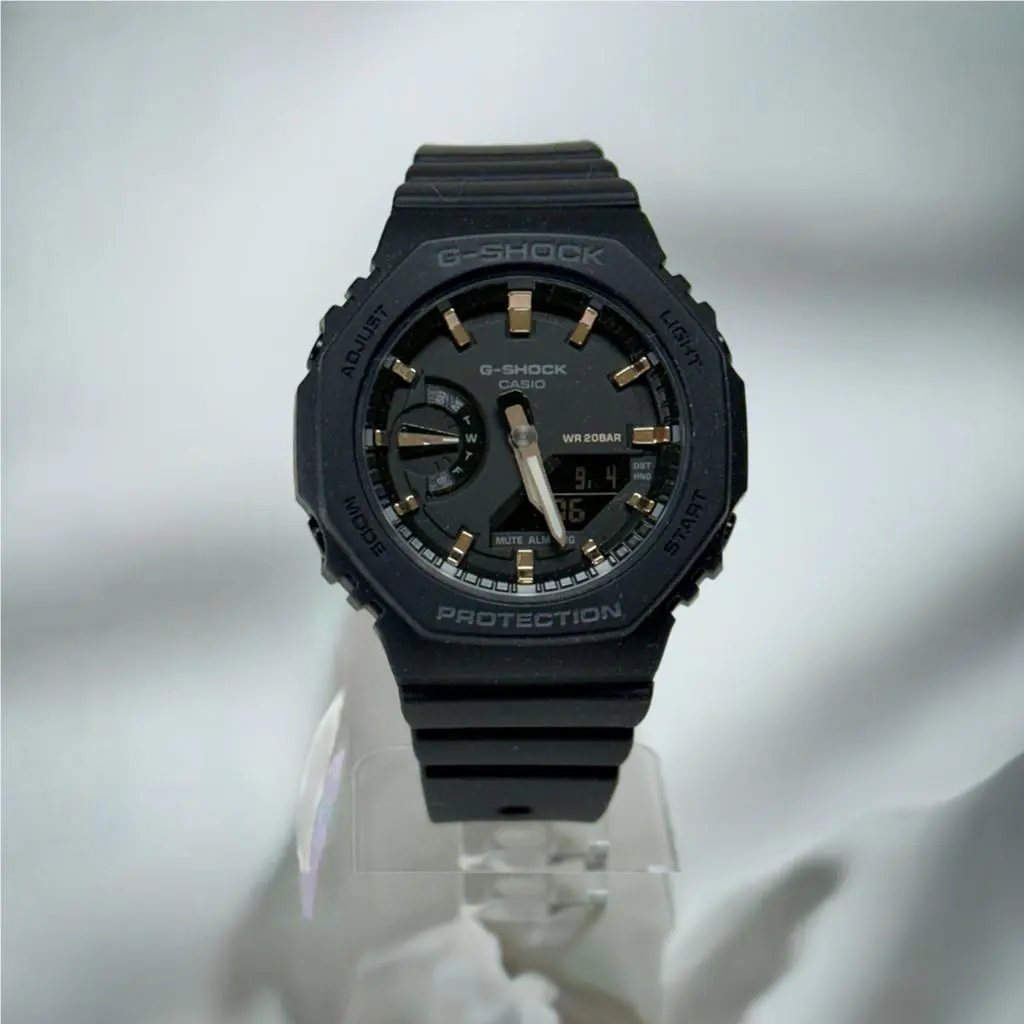 Casio G-shock GMAS2100-1A Black with Gold Accent Thin Watch