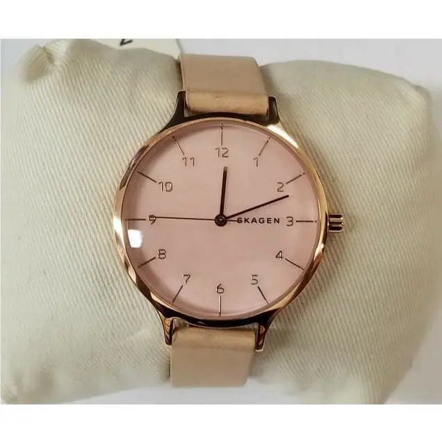 Skagen SKW2704 Anita Pink Dial Beige Leather Strap Women`s Watch