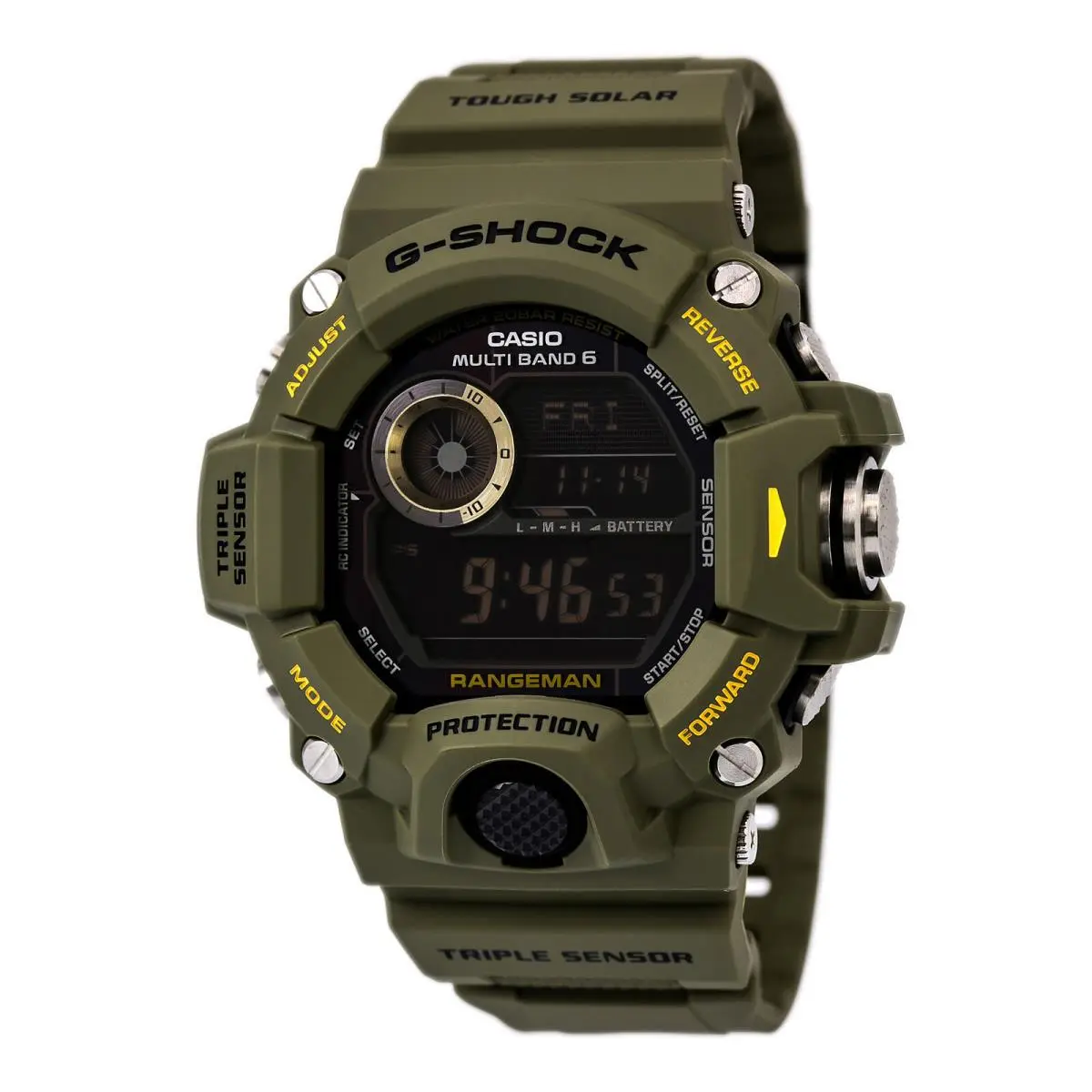 Casio GW9400-3 Men`s G-shock Black Digital Dial Olive Resin Strap Chrono Watch - Dial: Black, Band: Olive Green
