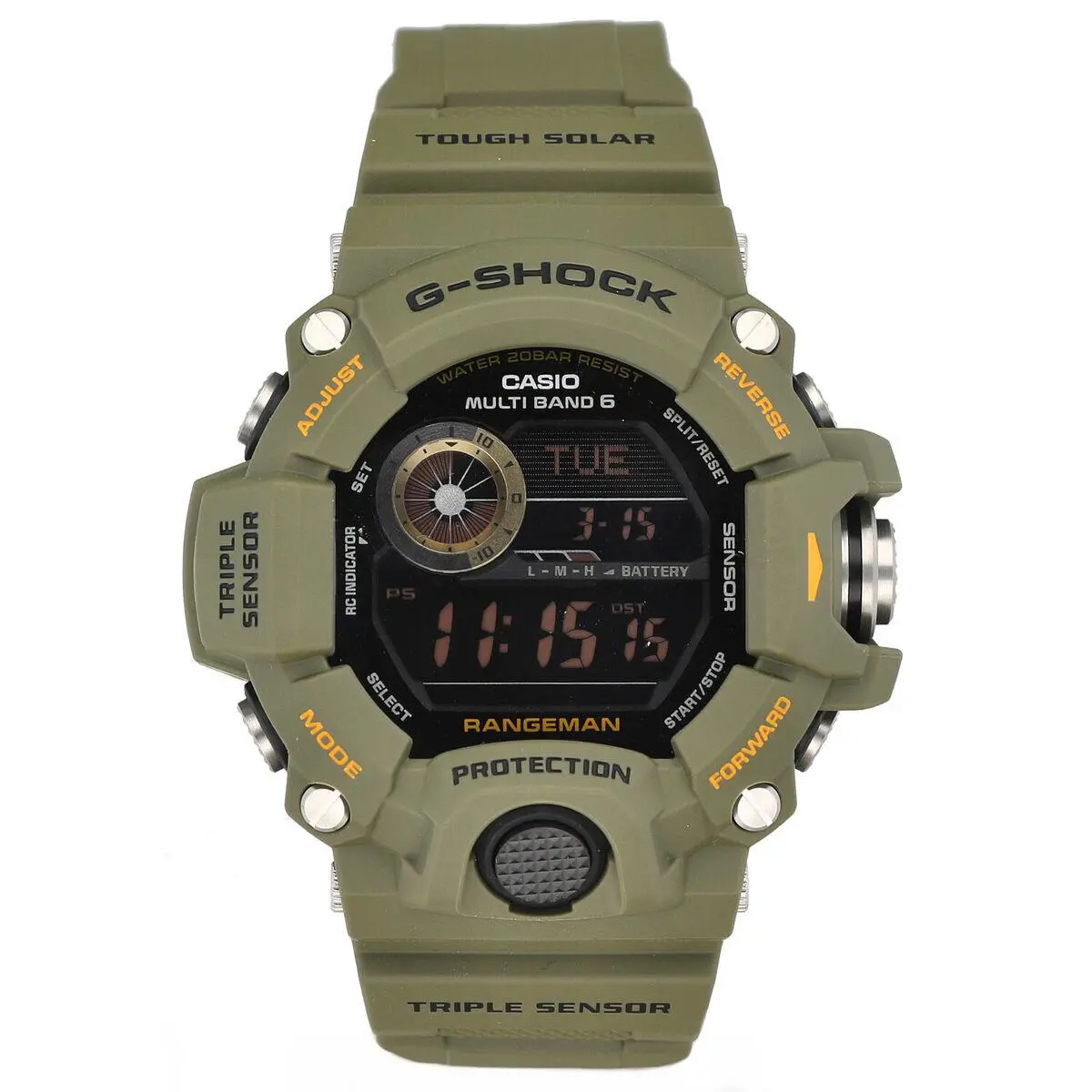Casio Rangeman GW9400-3 Twin Sensor Black Dial G-shock Men`s Green Wrist Watch - Green, Dial: Black, Band: Green