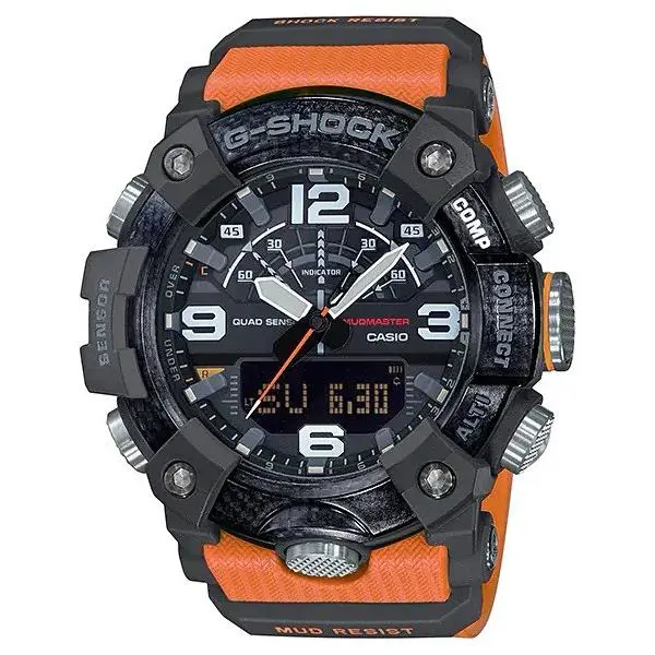 Casio G-shock Mudmaster GGB100-1A9 Quad Sensor Bluetooth Orange Men`s Watch - Dial: Black, Band: Orange, Bezel: Black