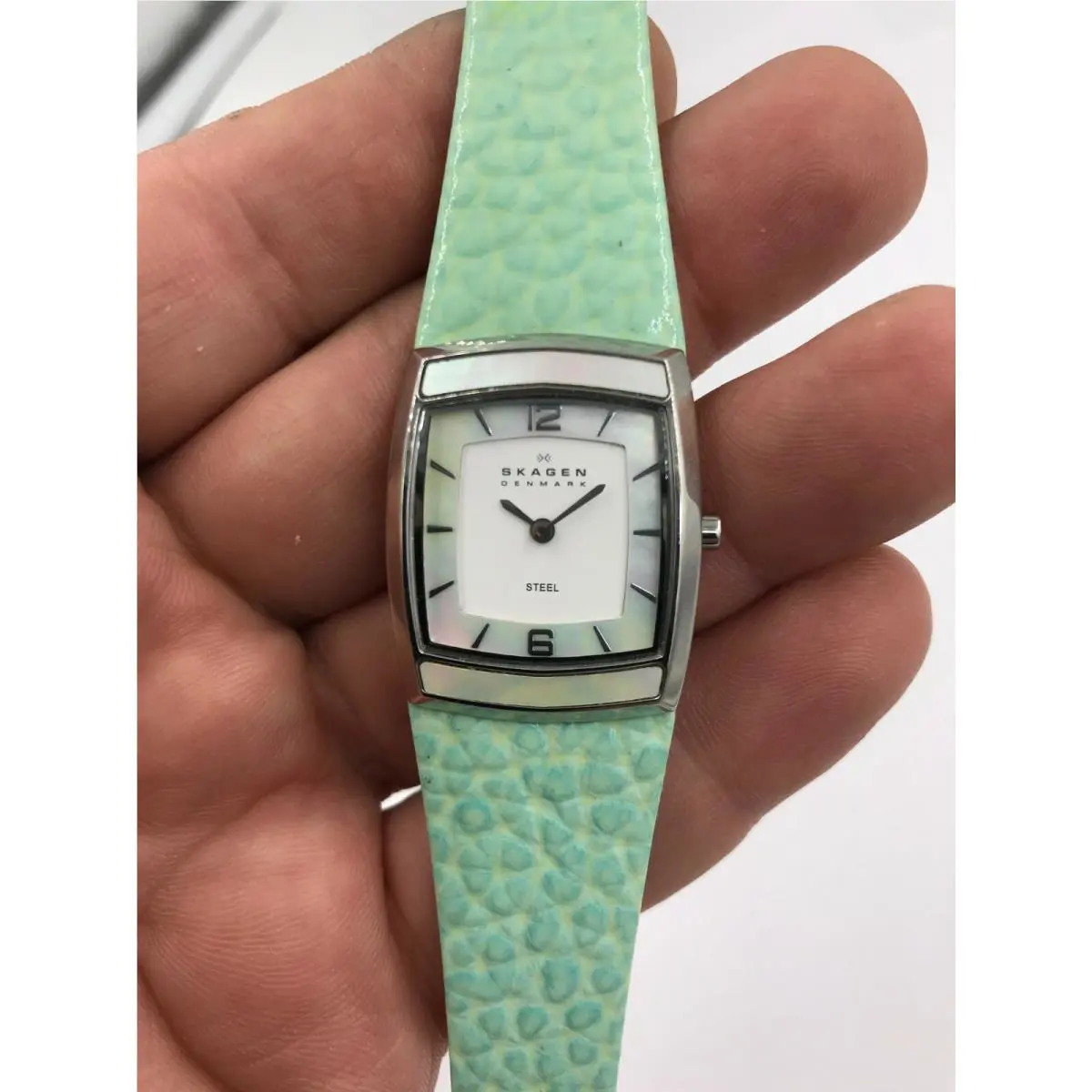 Skagen Watch 855SSLI Blue-green Womens Leather Mop Inlay