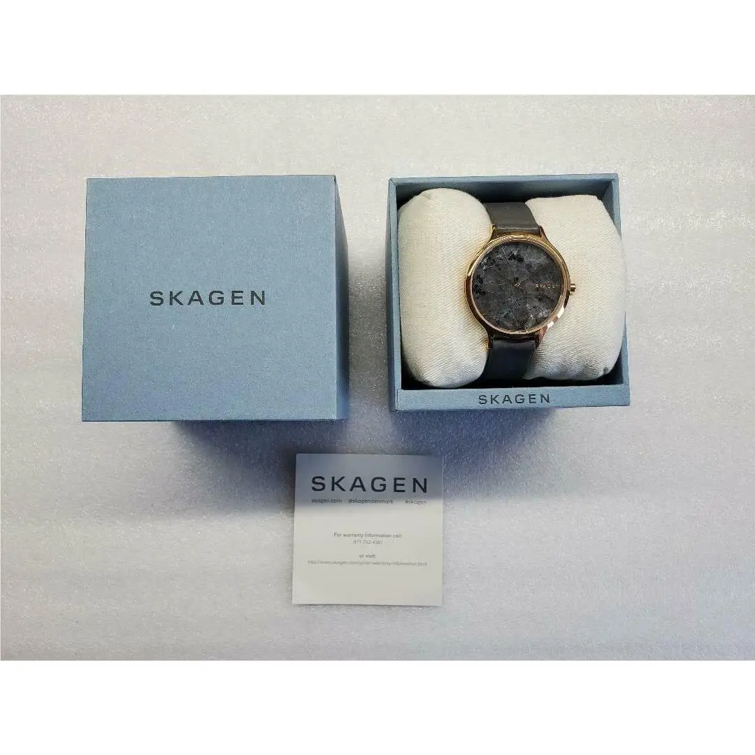 Anita Grey Marbled Dial Grey Leather Strap Women`s Watch SKW2672 by Skagen