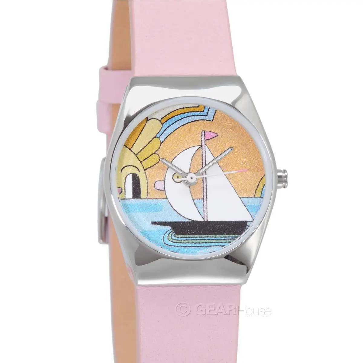 Skagen x Jeremyville Womens Grenen Lille Watch Sailboat Dial Pink Leather Band