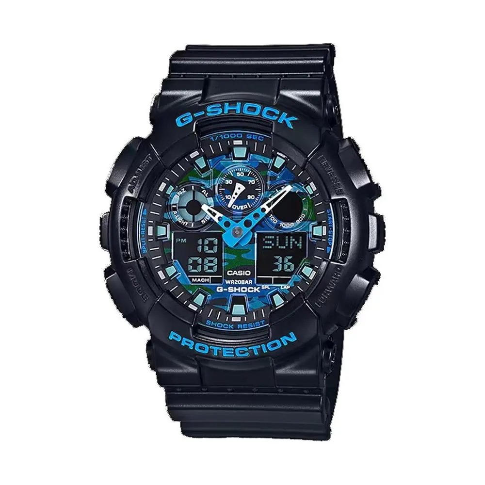 GA100CB-1A Men`s Black Analog Digital Blue Dial G Shock Watch by Casio