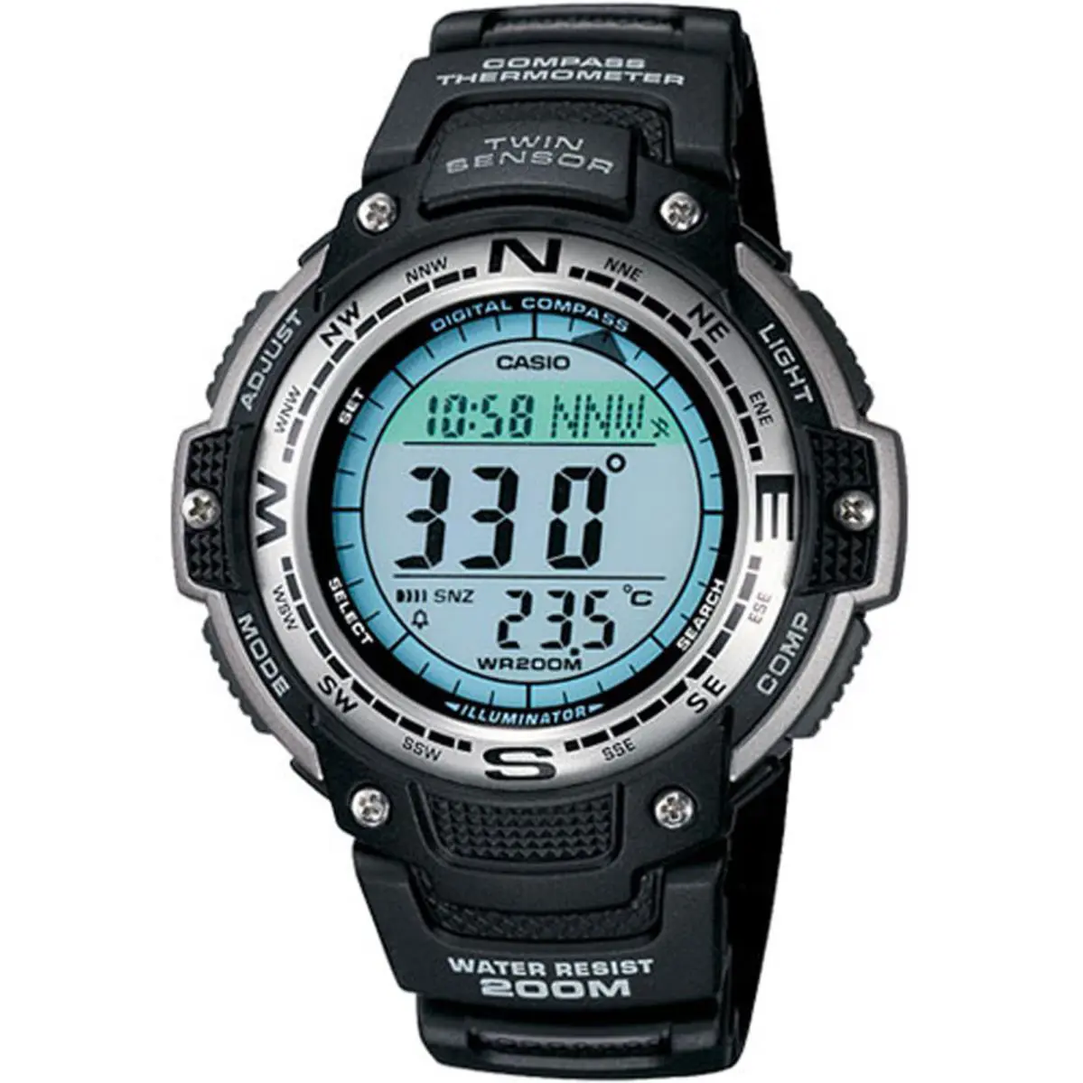 Casio Men`s Twin Sensor Digital Quartz Black 47.5mm Watch SGW100-1V - Dial: Gray, Band: Black