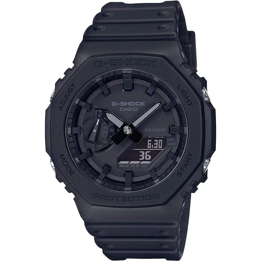 Casio GA2100-1A1 Men`s Black Out Alarm Chronograph Analog Digital G Shock Watch - Dial: Black, Band: Black, Bezel: Black