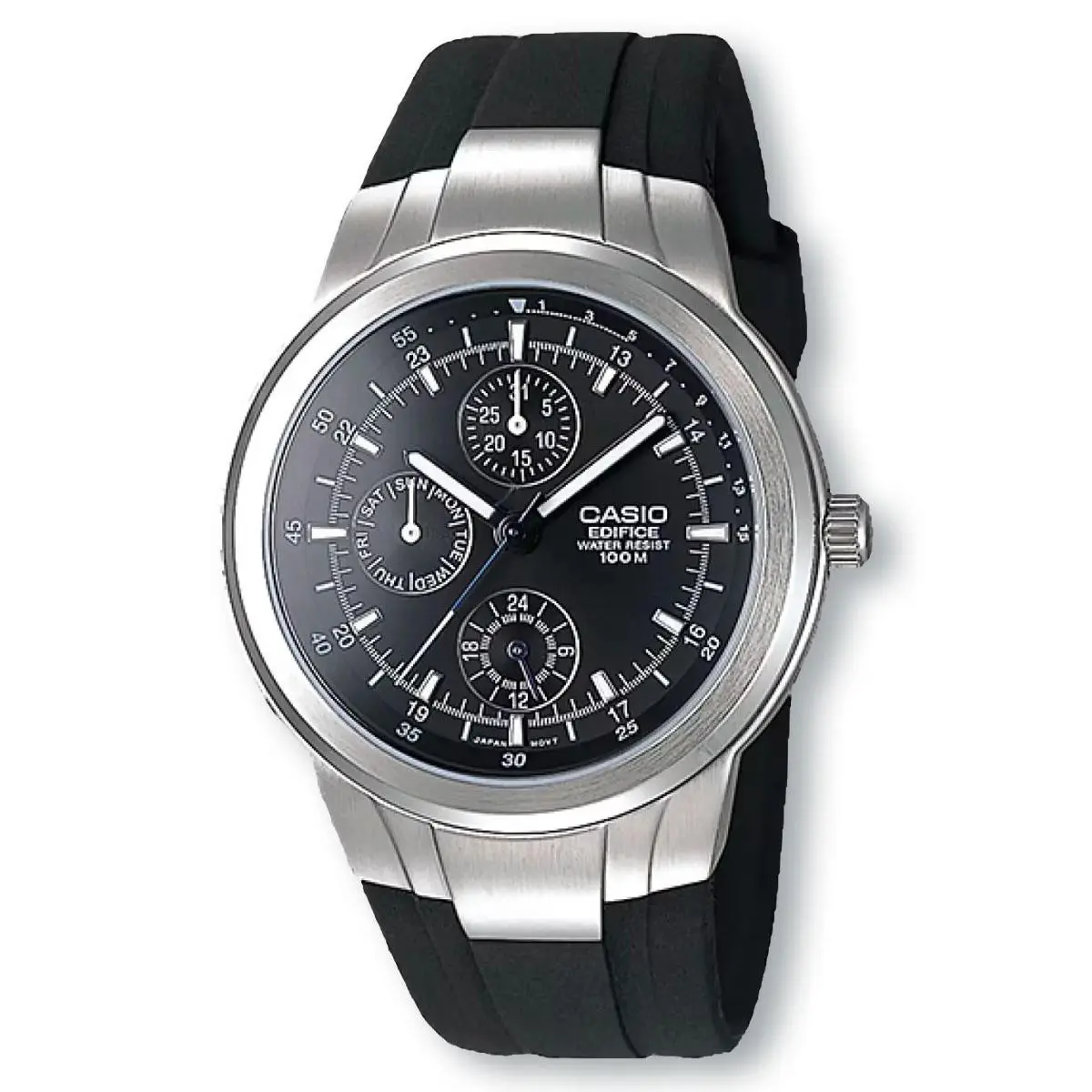 Casio Edifice EF305-1AV Multifunction Analog Watch - Dial: Black, Band: Black, Bezel: Silver