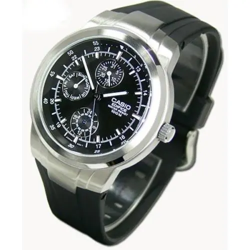 Casio EF305-1AV Men`s Edifice 3-Eye Watch Black Resin Strap 100 Meter WR - Dial: Black, Band: Black