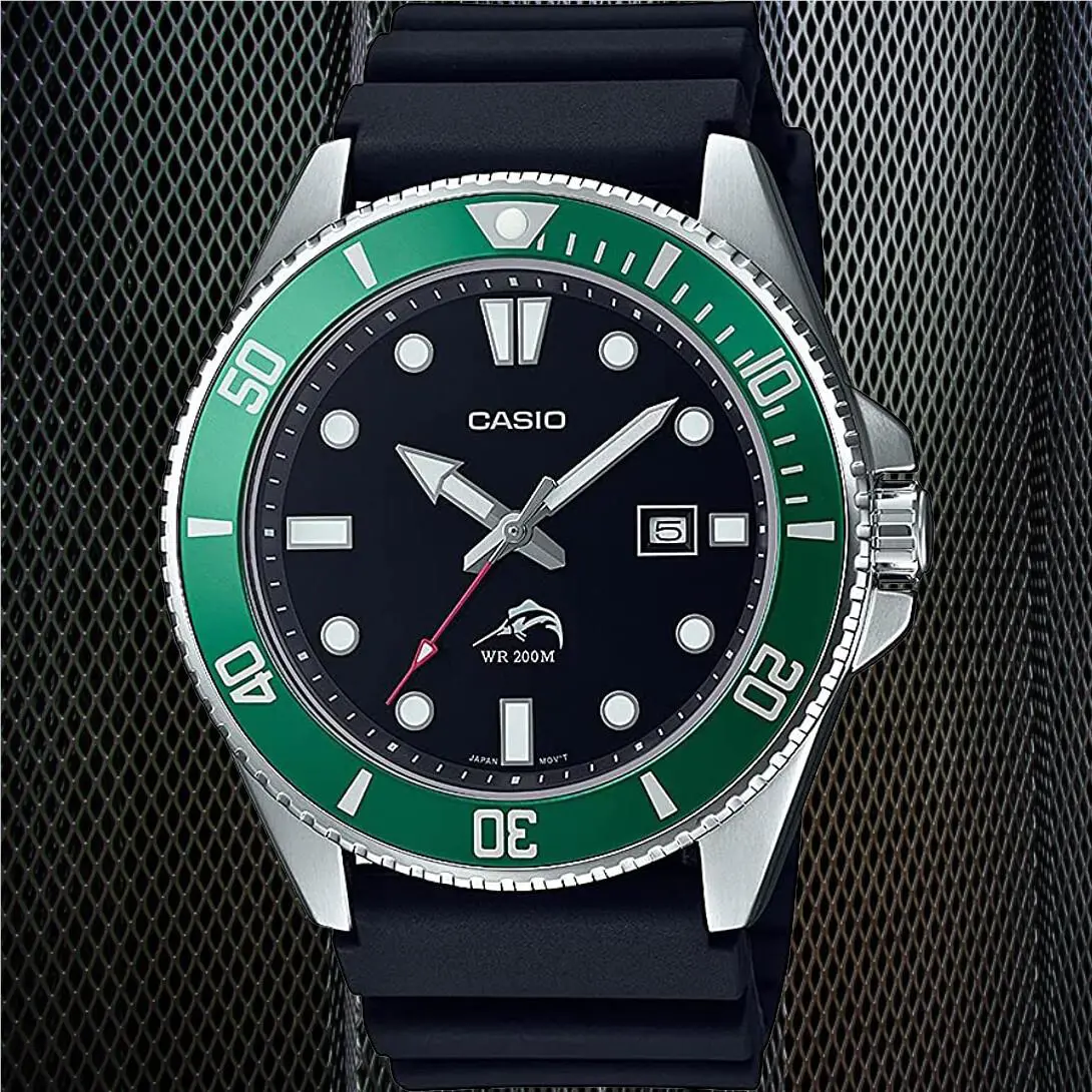 Casio MDV106B-1A3V Men`s Green Duro 200M WR Watch Diver Analog Sports 2021 - Dial: Red, Blue, Black, Band: Black, Manufacturer Band: Black