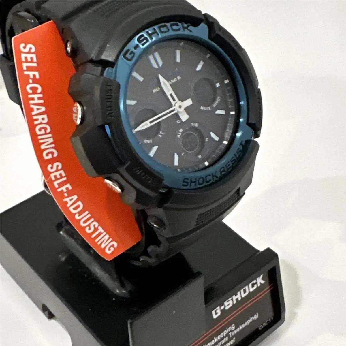 Casio G-shock Men`s Solar Blue Dial Black Resin Strap 46mm Watch AWGM100A-1A - Dial: Black, Band: Black, Bezel: Blue