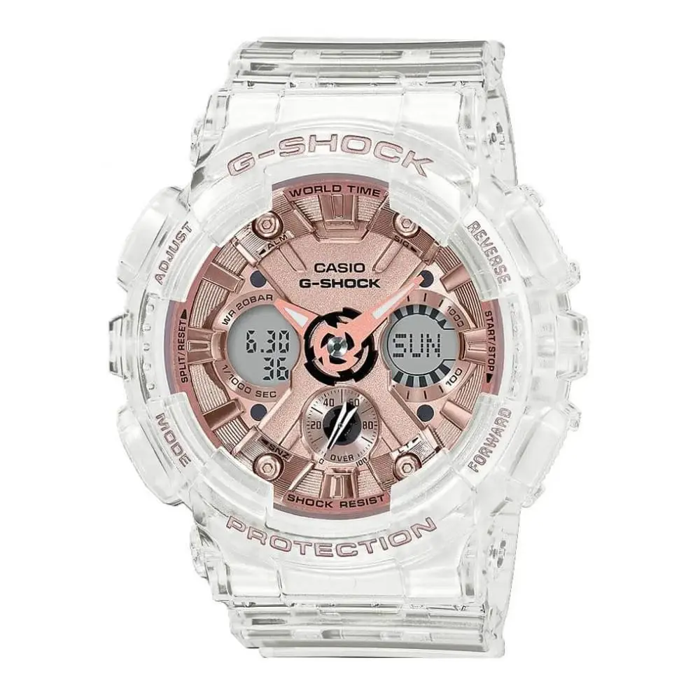 Casio G-shock GMAS120SR-7A Women`s Rose Gold Skeleton Analog Digital Watch Nibwt