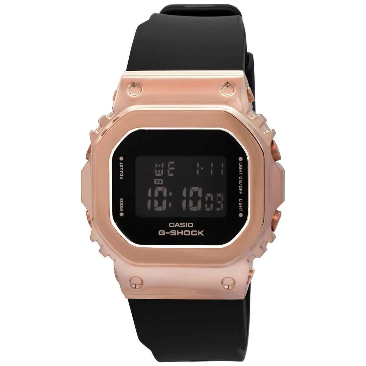 Casio G-shock Alarm Chronograph Quartz Digital Black Dial Ladies Watch - Dial: Black, Band: Black, Bezel: Rose Gold-tone