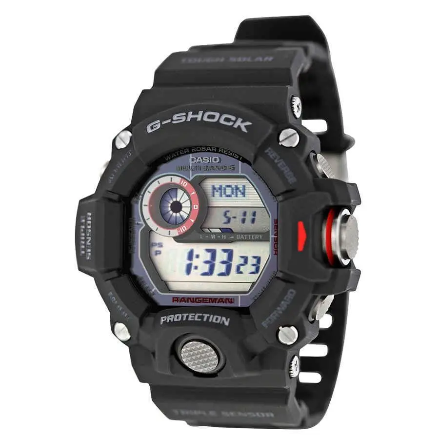 Casio G-shock Rangeman Multi-band 6 A-c Timekeeping Digital Dial Men`s Watch - Dial: Silver, Band: Black, Bezel: Black