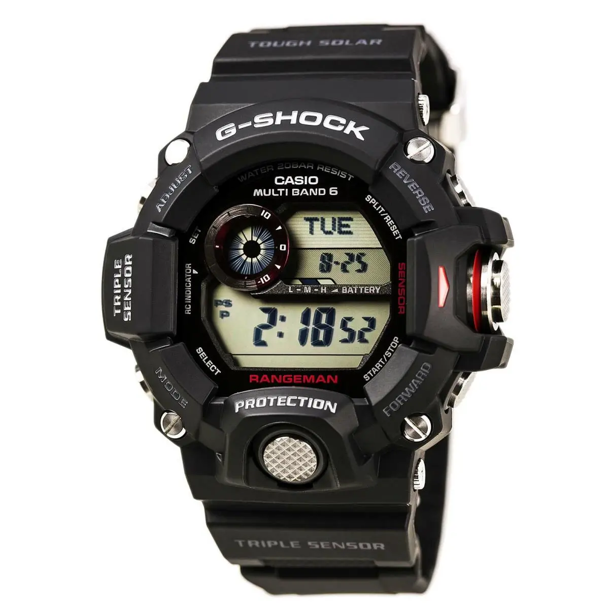 Casio GW9400-1 Men`s G-shock Rangeman Tough Solar Digital Watch - Black, Dial: Silver, Band: Black