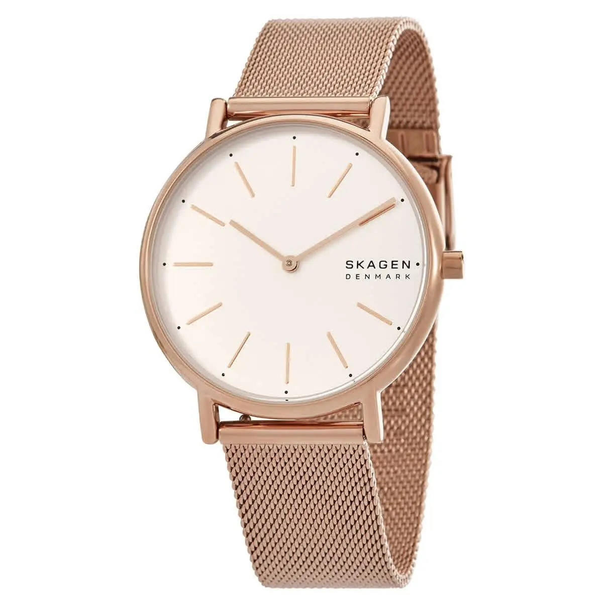 Skagen Signatur Quartz White Dial Rose Gold-tone Ladies Watch SKW2784 - White, Dial: White, Band: Rose Gold-tone