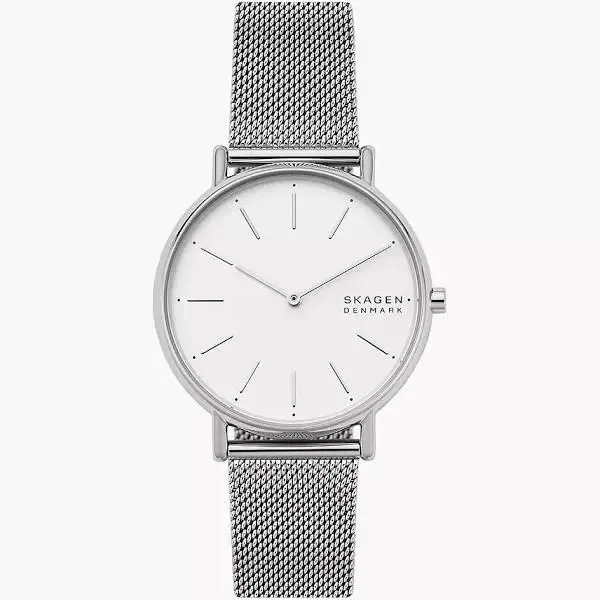 Skagen Signatur Quartz White Dial Stainless Steel Mesh Ladies Watch SKW2785 - White, Dial: White, Band: Silver-tone, Silver