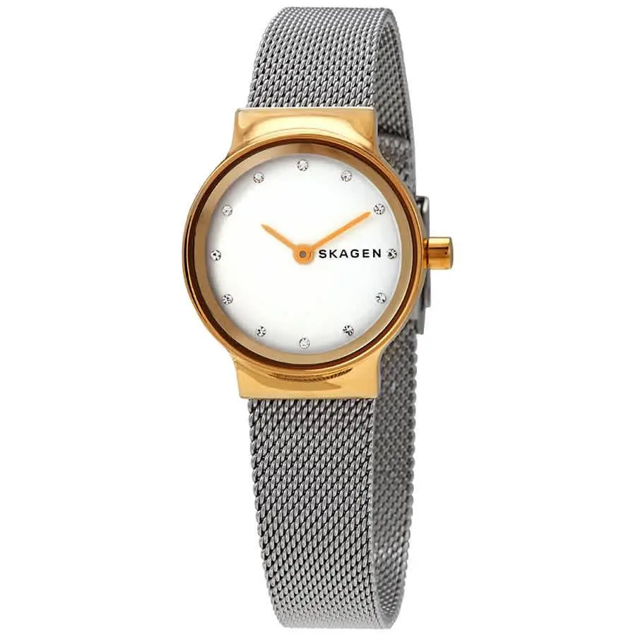 Skagen Freja White Dial Stainless Steel Mesh Ladies Watch SKW2666 - White, Dial: White, Band: Silver-tone