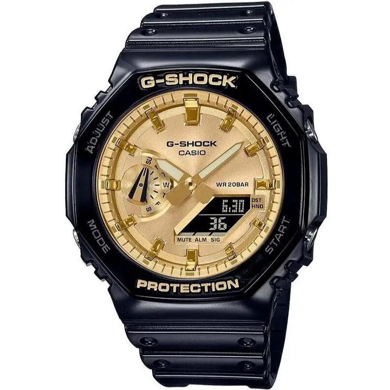 G-shock Carbon Core Guard Glossy Black / Gold Watch GA-2100GB-1A by Casio