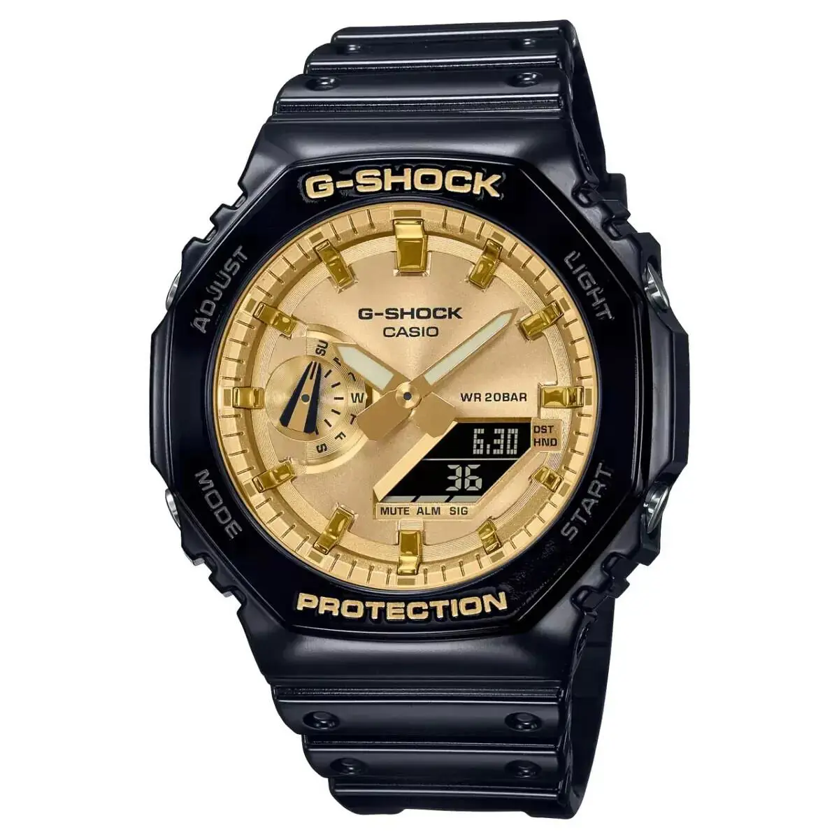 G-shock GA2100GB-1A Carbon Core Guard Glossy Black / Gold Watch by Casio