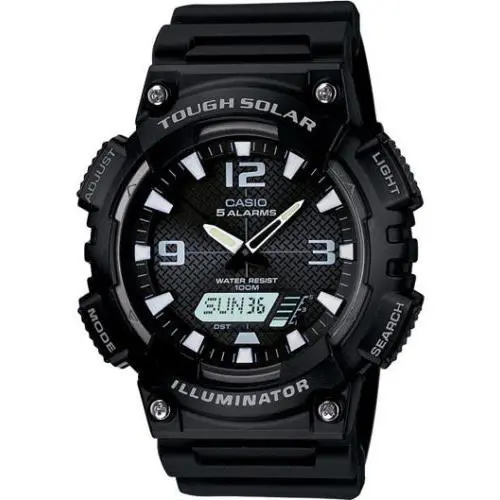 Casio AQS810W-1AV Solar Analog/digital Watch Illuminator 100 Meter 5 Alarms - Dial: Black, Band: Black