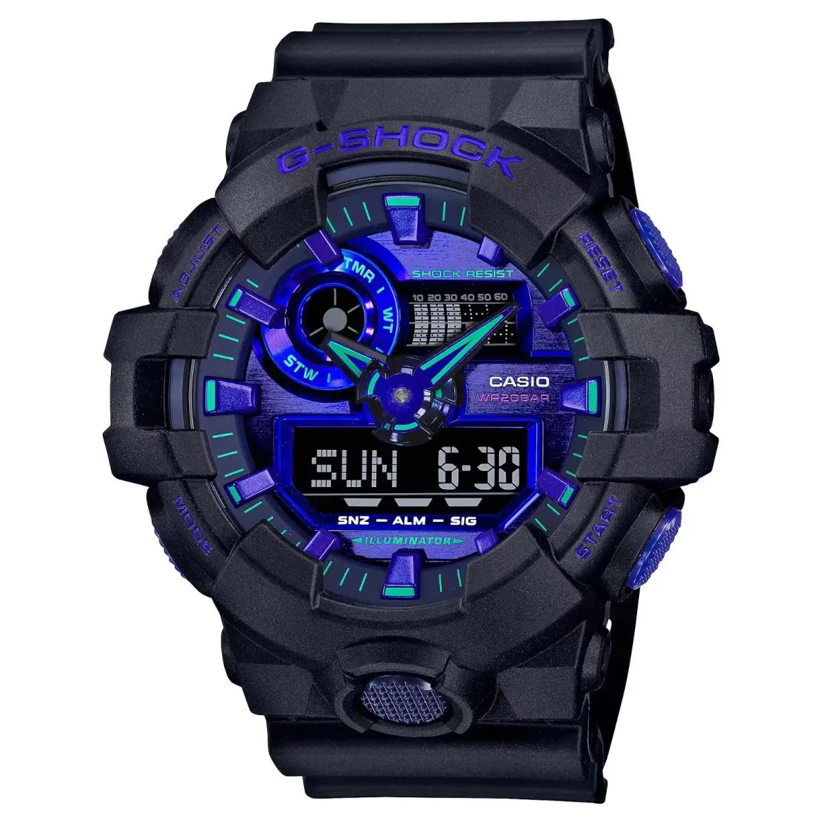 Casio G-shock GA700VB-1A Analog Digital Watch - Dial: Blue, Purple, Band: Black, Bezel: Blue, Purple, Black