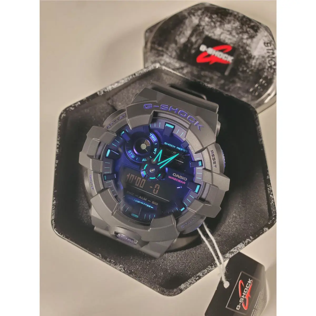 G-shock GA-700VB-1A Virtual Blue Men’s Watch Black Resin Ana-digi 200M by Casio