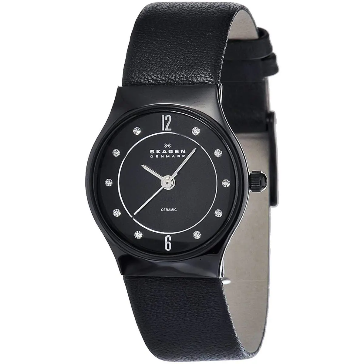 Black Dial 233XSCLB Ceramic Leather Women`s Analog Watch by Skagen
