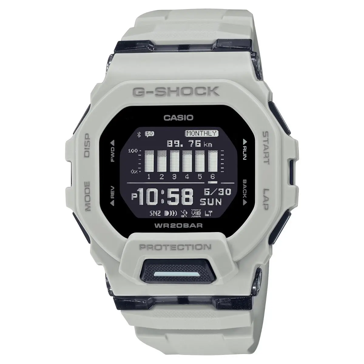 Casio G-shock Move Grey Bluetooth Life Log Mens Training Watch GBD200UU-9 - Dial: Black, Band: Gray, Bezel: Gray, Beige
