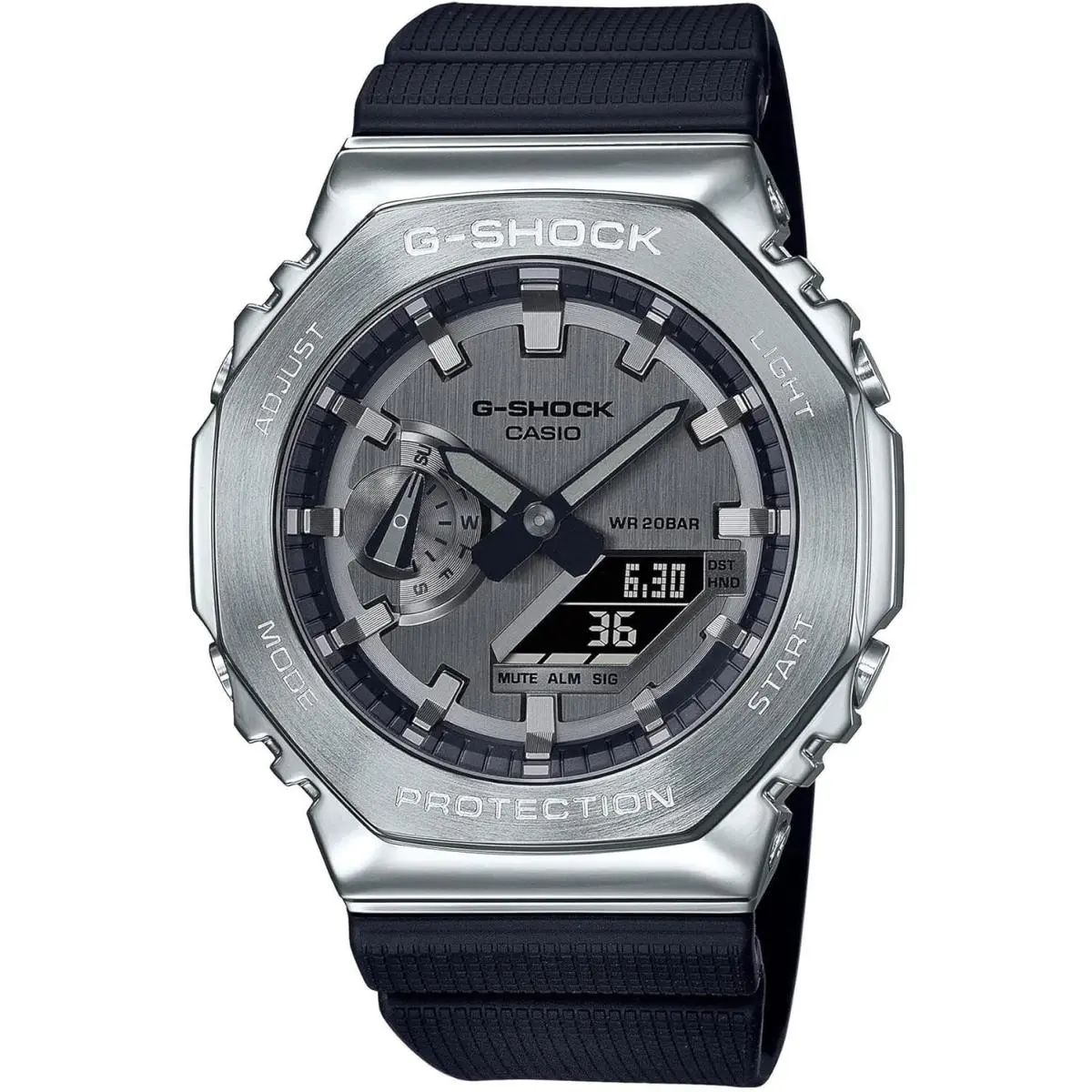 G-shock Analog-digital GM2100-1A Silver Stainless Steel Bezel Black Watch by Casio