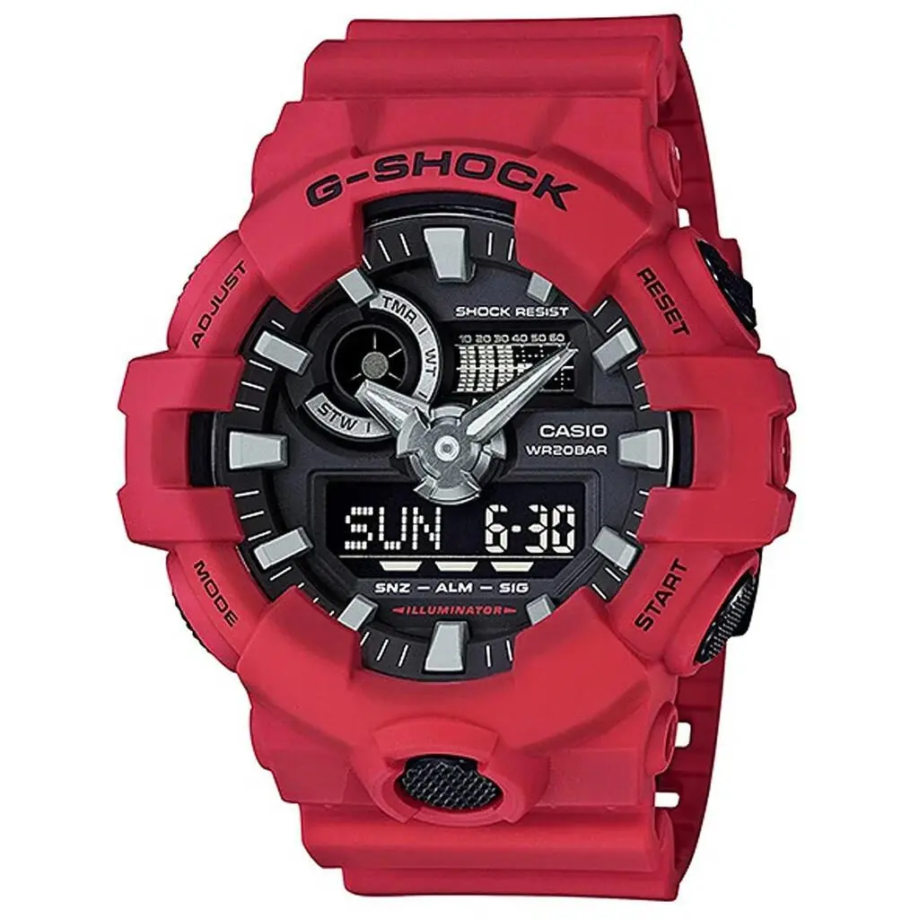 Mint Casio G-shock 3D Metal Dial Red Ana-digi Mens Watch w/ World Time GA700-4A - Dial: Black, Band: Red, Bezel: Red
