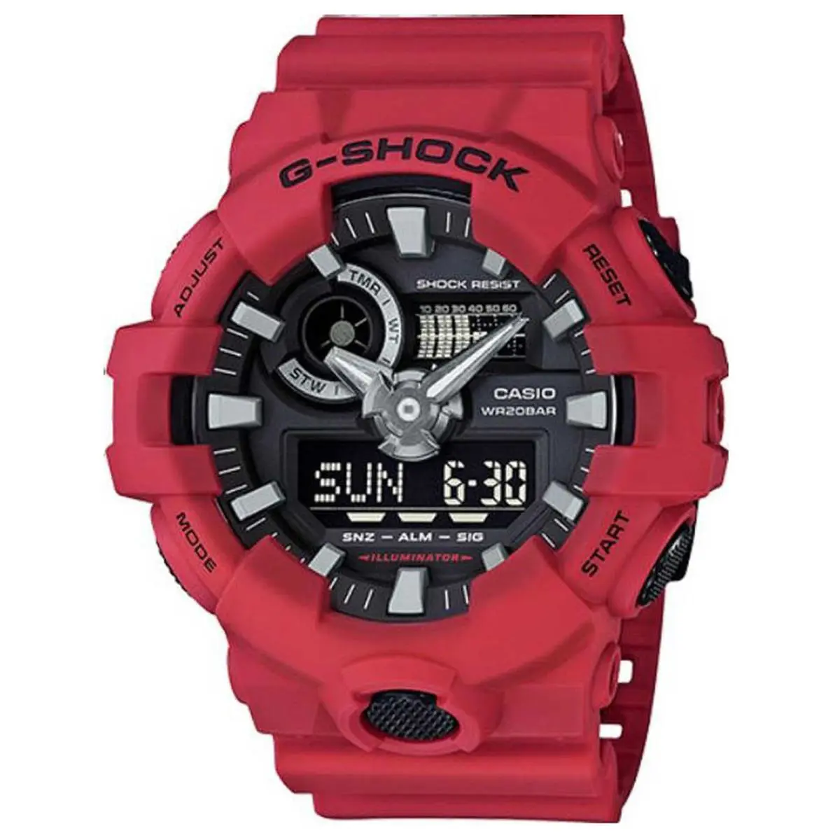 Casio Men`s Watch G-shock Quartz Black Analog-digital Dial Red Strap GA700-4A - Face: Black, Dial: Black, Band: Red