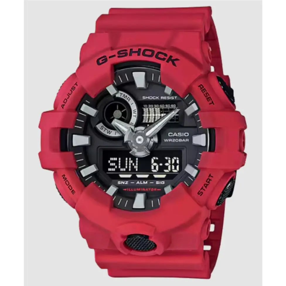 Casio G-shock GA700-4A GA-700 Series Red Resin Analog/digital Quartz Wrist Watch - Dial: Black, Band: Red, Bezel: Red