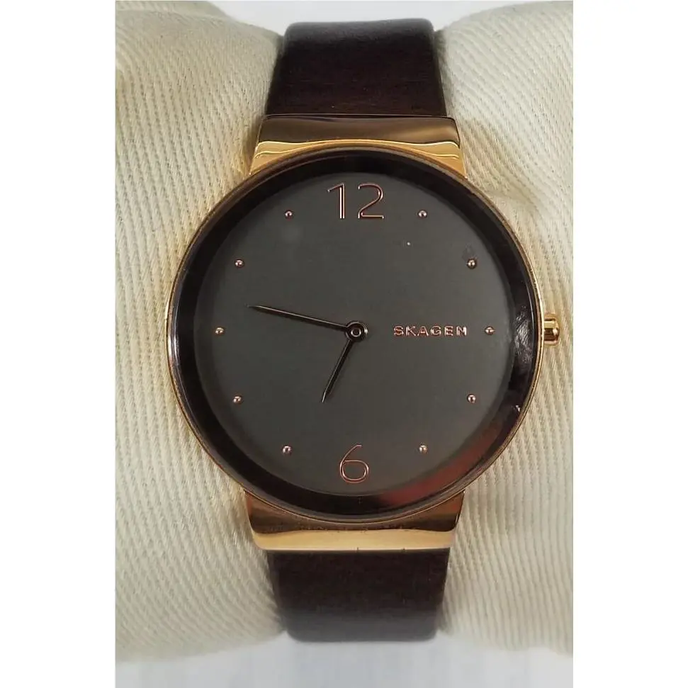 Skagen SKW2368 Freja Grey Dial Brown Leather Strap Women`s Watch
