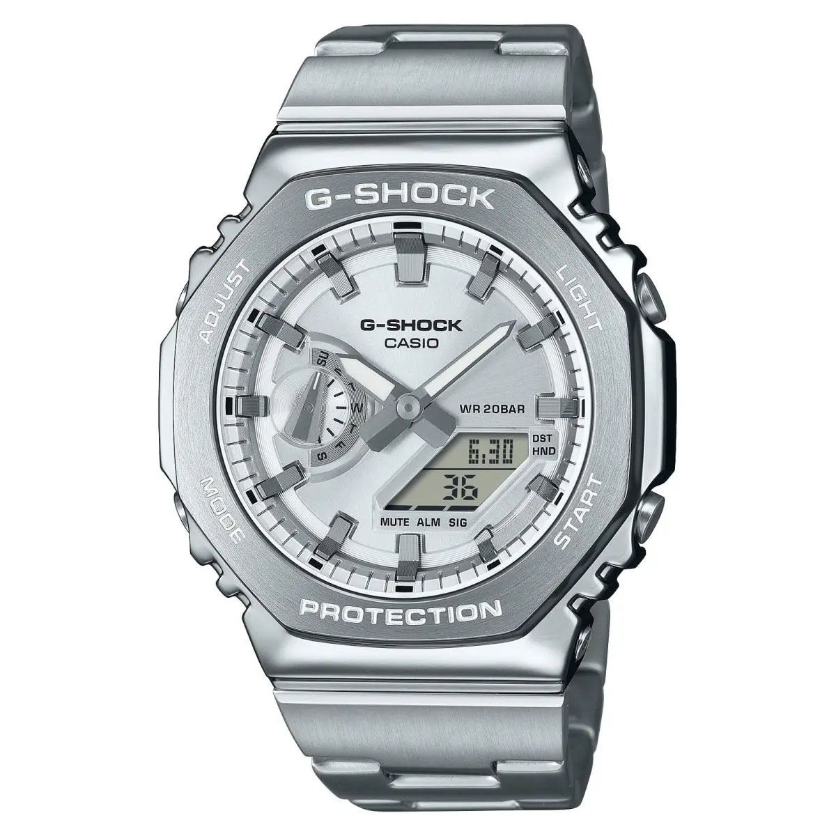 Casio G-shock GM2100D Stainless G-steel Silver Digital Analog 2100 Series Watch
