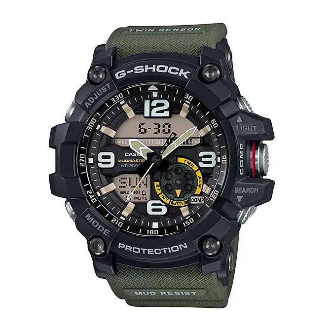 G-shock GG1000-1A3 Mudmaster Men`s Twin Sensor Compass Military OD Green Watch - Dial: Green, Band: Green, Bezel: White, Black