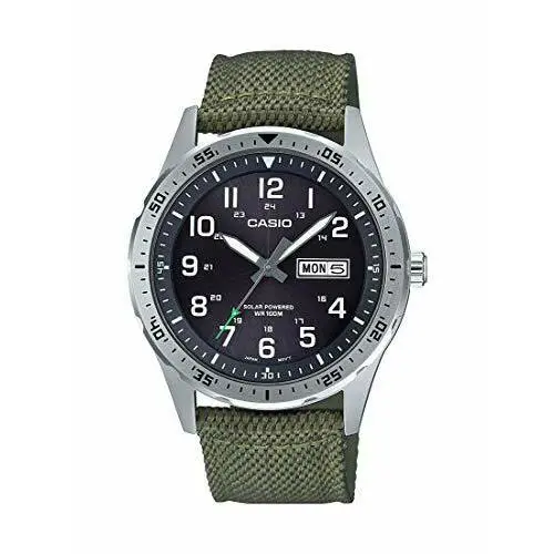 Casio Men`s Solar Powered Stainless Steel Quartz Cloth Strap Green Casual
