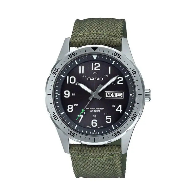Casio MTP-S120L-3AV Men`s Solar Battery Watch 100 Meter W/r Date Green Nylon