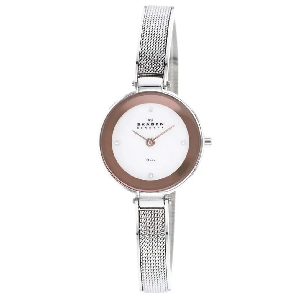 323SSR Mesh Mother of Pearl Dial St. Steel Women`s Watch - Great Gift by Skagen