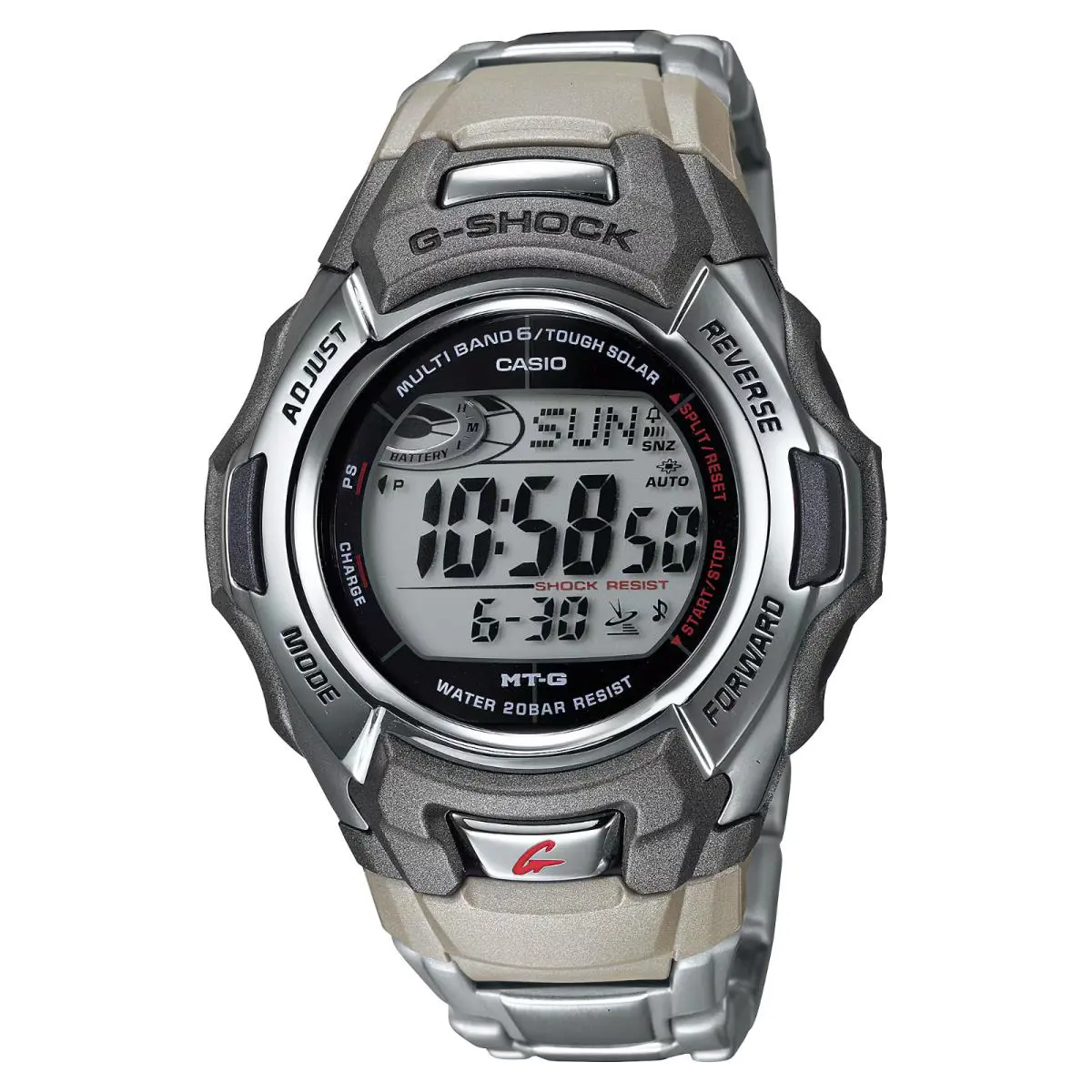Casio MTGM900DA-8 G-shock 200 Meter WR Solar Atomic Watch 200 Meter WR Alarm - Band: Silver