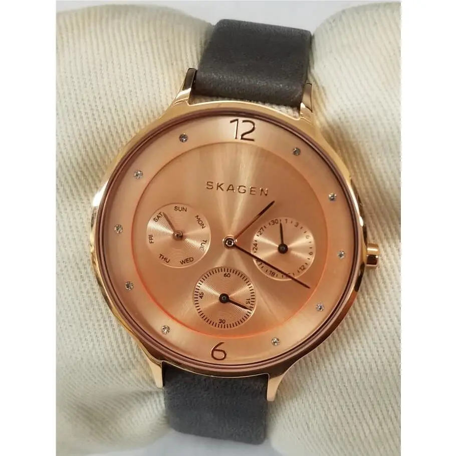 Skagen SKW2392 Anita Rose Gold Dial Leather Strap Multifunction Women`s Watch