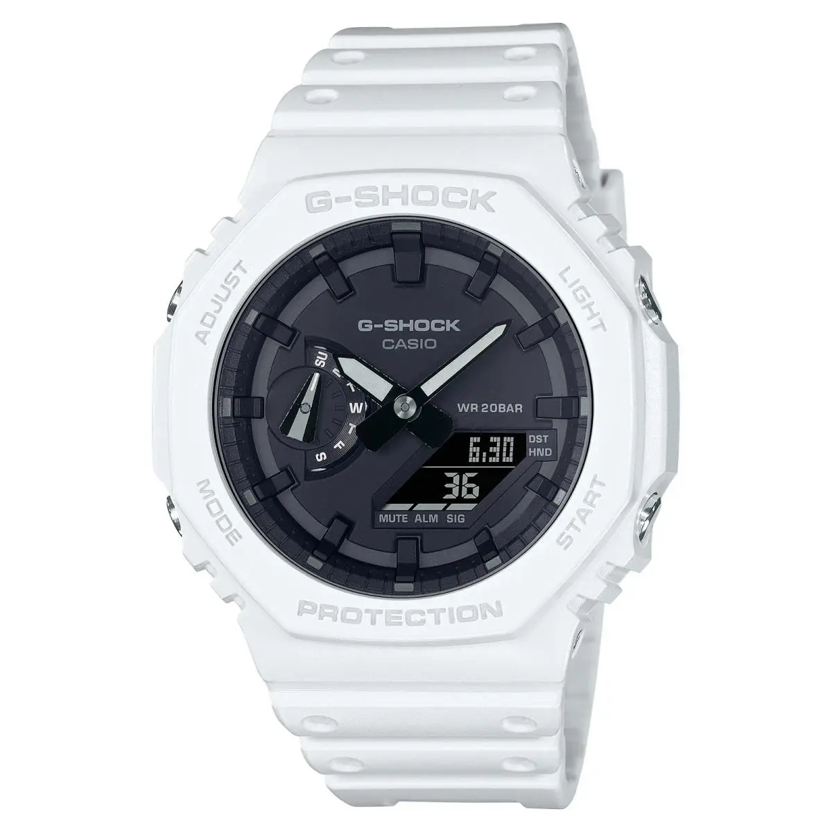 Casio G-shock Carbon Core Guard World Time Watch GA-2100-7A - Dial: Black, Band: White, Bezel: White