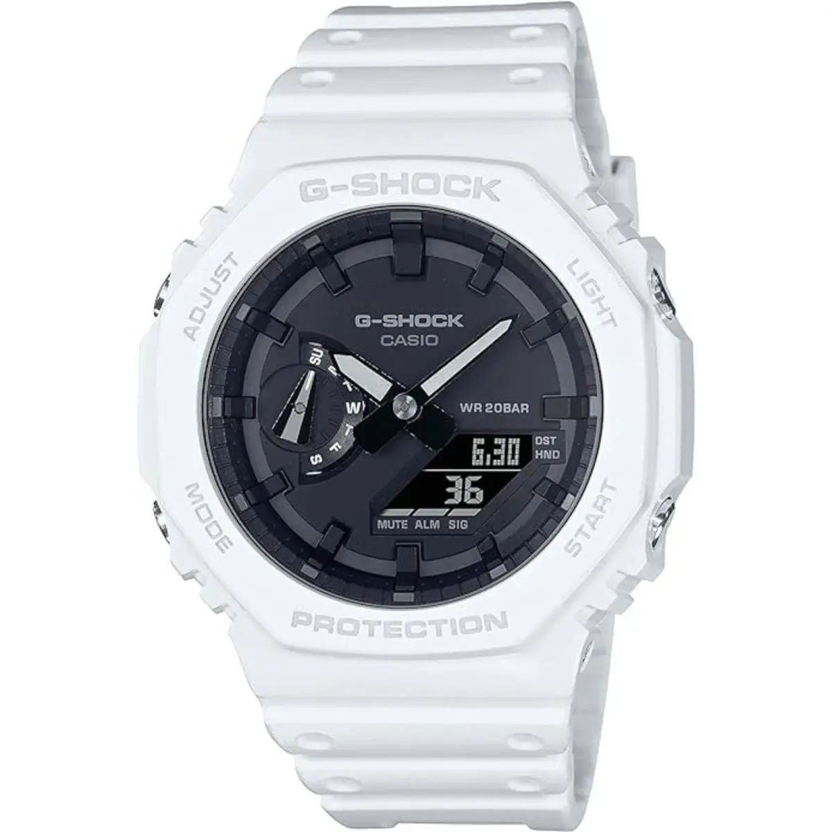 Casio Men`s Ana Digi Watch G-shock 2100 Series Alarm White Resin Strap GA2100-7A