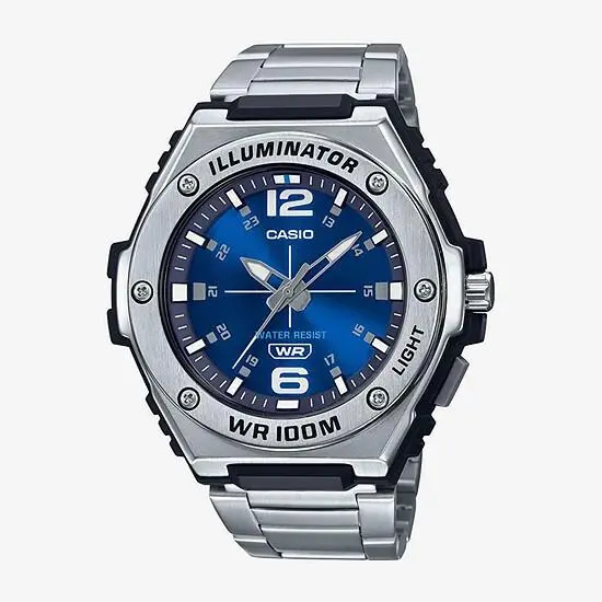 Casio MWA100HD-2AV Men`s Stainless Steel Band 100 Meter WR Illuminator - Dial: Blue, Band: Silver