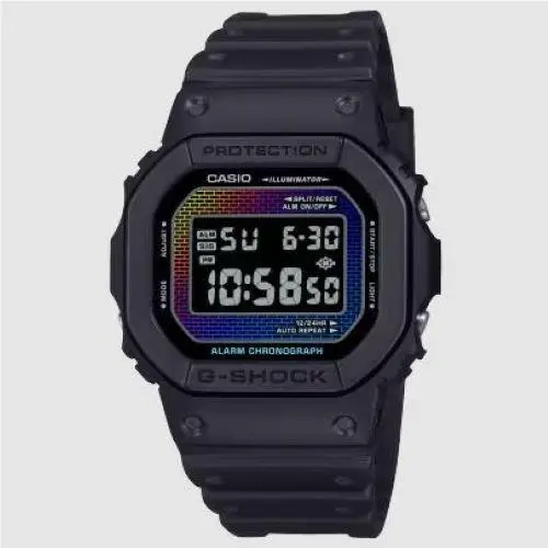 Casio: G-shock DW5600RW-1 - Brick On The Wall - Digital - Black - Wrist Watch - Dial: Rainbow Brick Pattern, Black, Band: Black, Bezel: Black