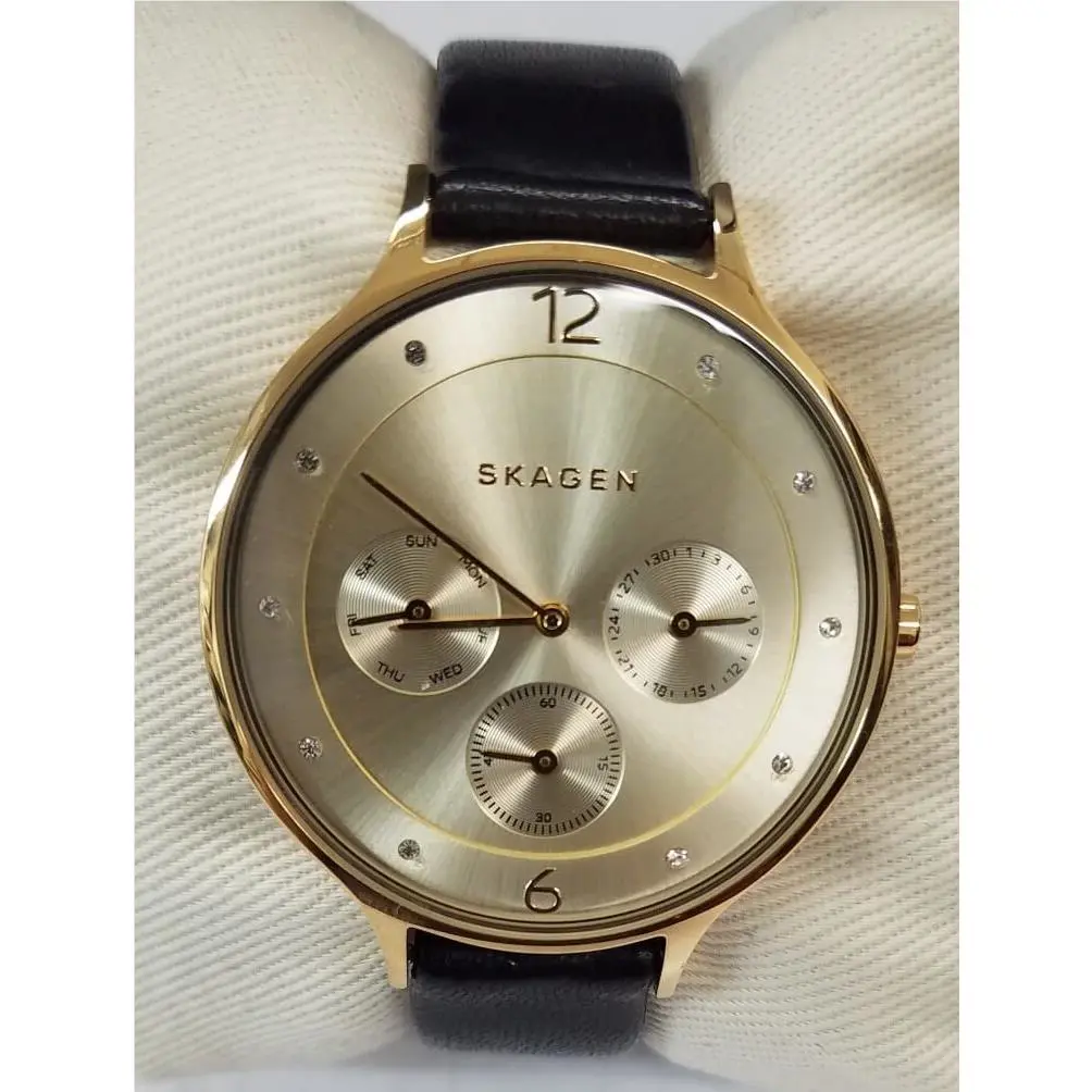 Skagen SKW2393 Anita Gold Tone Dial Leather Strap Multifunction Women`s Watch