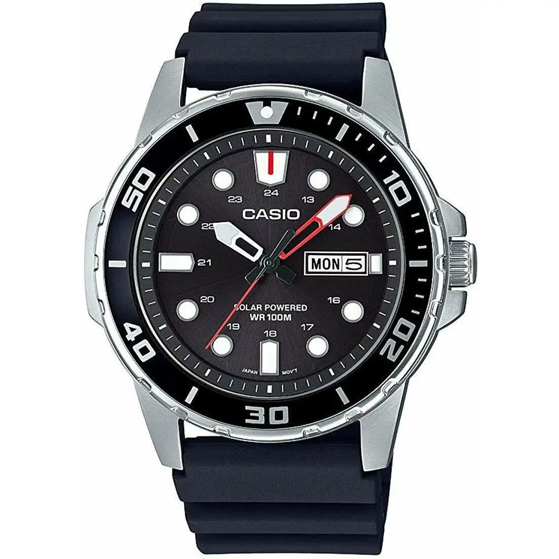 Classic Men`s Solar Day and Date Black Resin Band 46mm Watch MTPS110-1AV by Casio