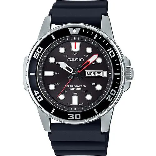 MTP-S110-1AV Men`s Solar Battery Watch 100 Meter W/r Date Black Res by Casio