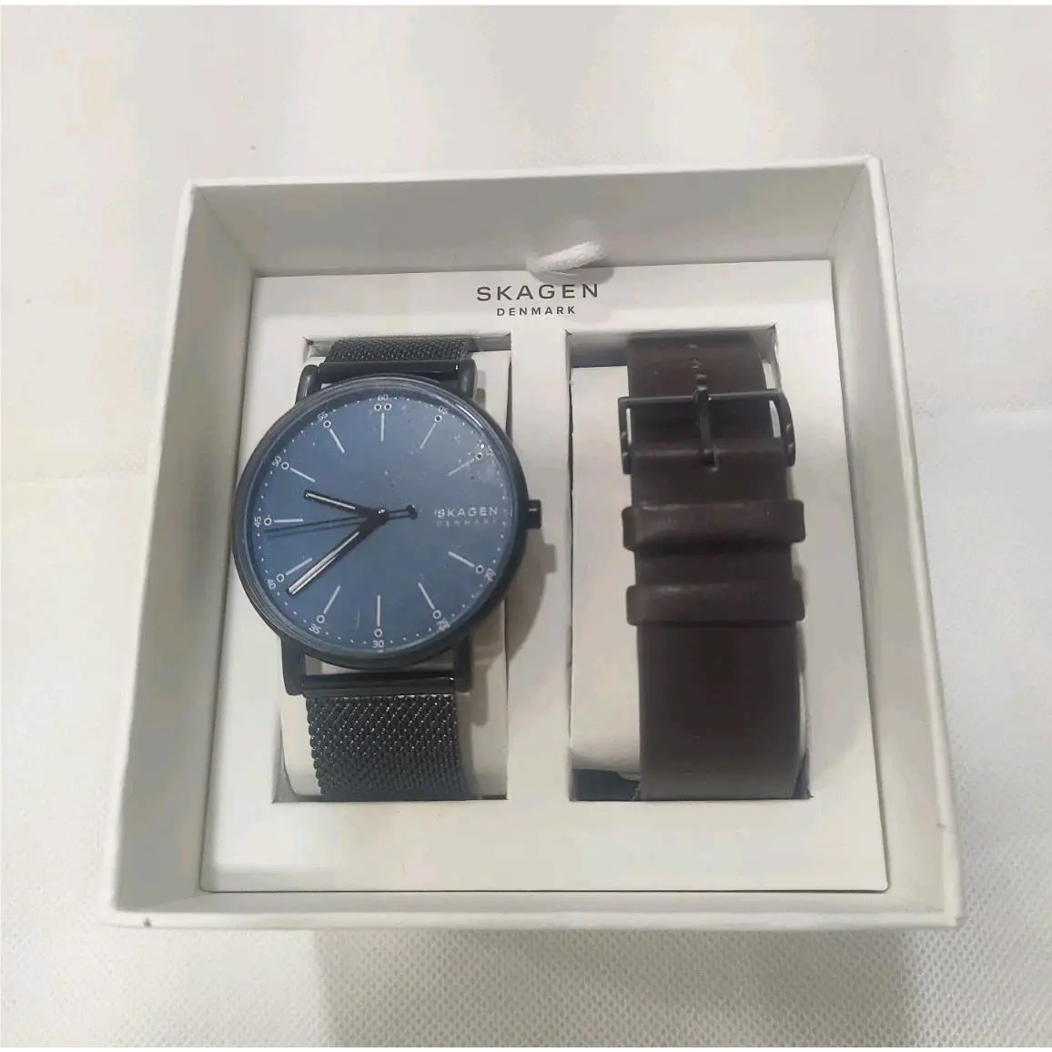 Skagen Men`s Signatur Three-hand Blue Black Stainless Steel Mesh Watch Strap Set